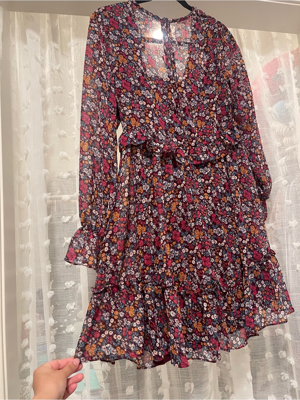 Floral Long Sleeve Tiered Mini Dress - Multicolor